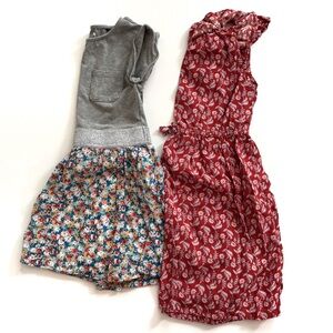 Girls Grey Top Dress with Floral Skirt & Red Leaf Print Dress Set
